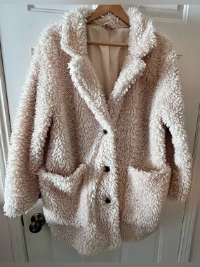 H&M Cream Plush Teddy Coat, Size Large